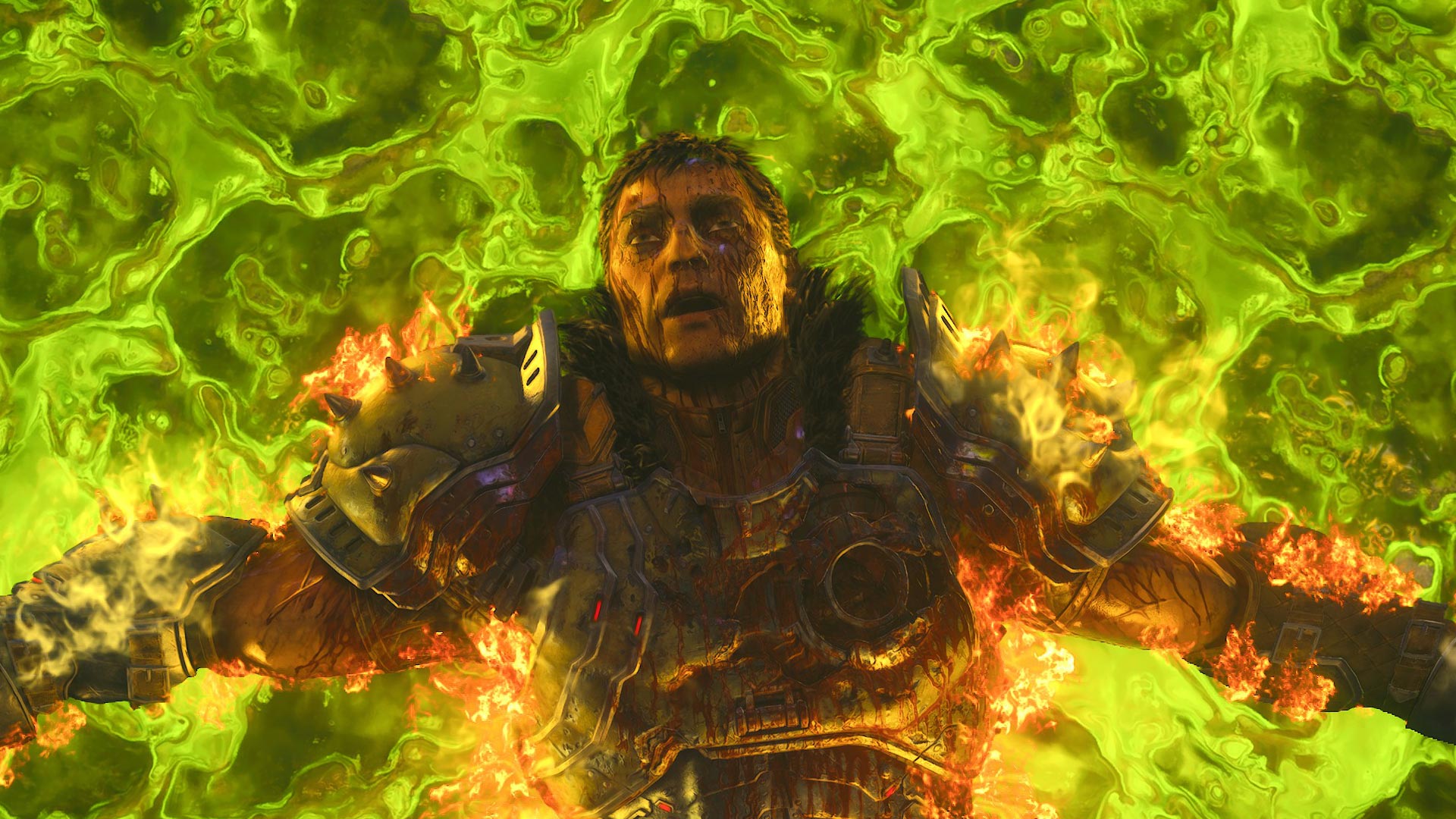 Doom guy sinks in a pool of acid.