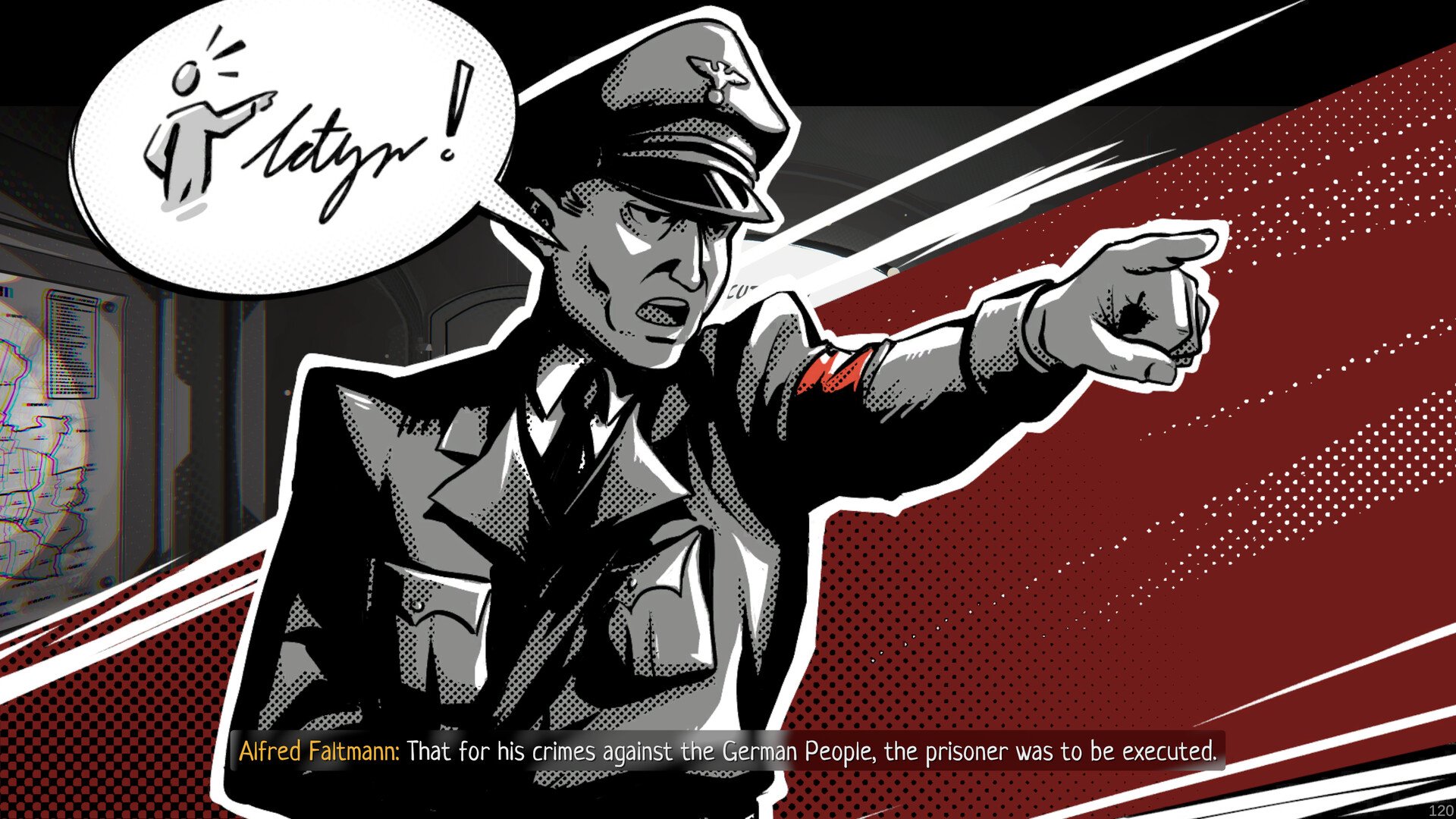 A Nazi soldier points his hand while yelling.