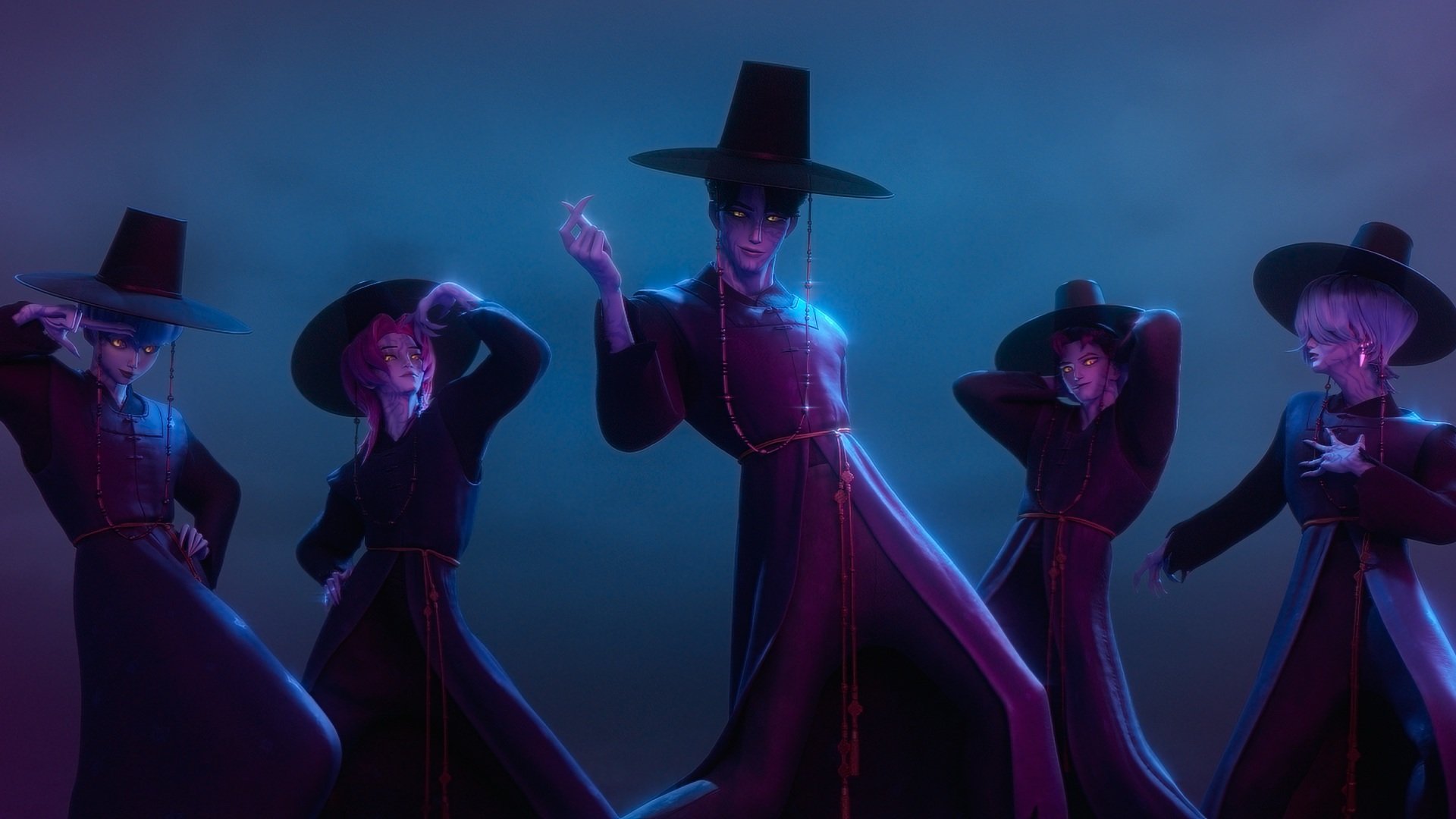 The Saja Boys posing in the underworld.