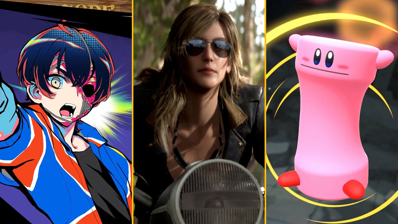 A character from Shuten Order, Eva from MGS Delta, and Kirby are arranged in a composite image.