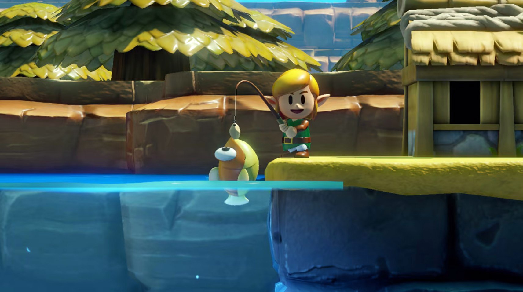 Link catches a fish.