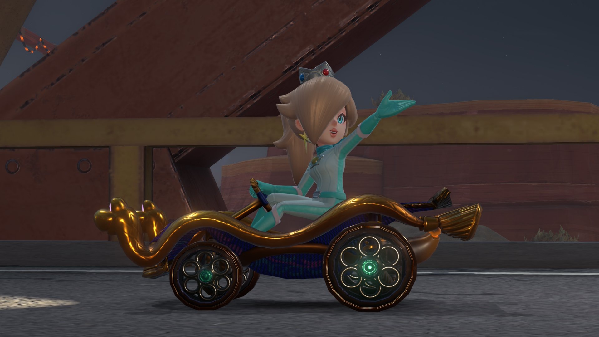 Rosalina waves while driving by.