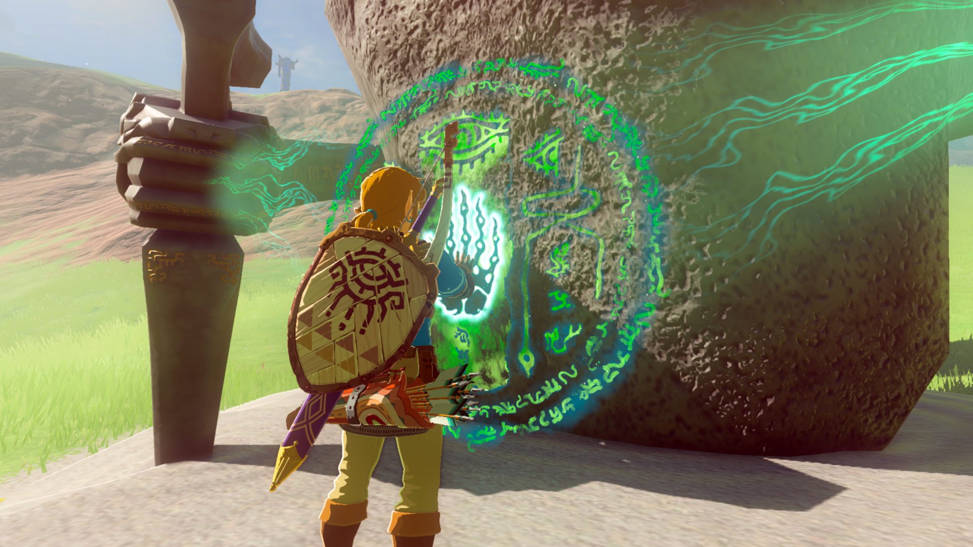 Link touches a glowing glyph.